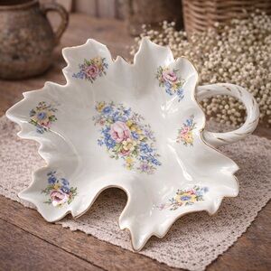Antique Reflections J. Godinger & Co. Leaf Dish Floral Porcelain Cottagecore